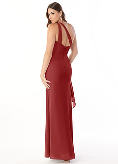Azazie Maive Bridesmaid Dresses Rust Sheath Pleated Ruffle Chiffon Dress image4