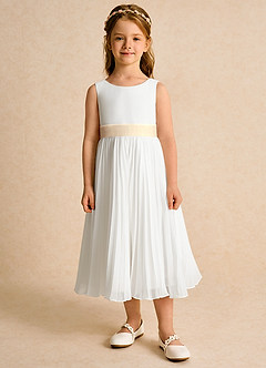 Azazie Margot Blumenmädchenkleider A-Linie Plissee Chiffon Kleid Elfenbein Champagner image6