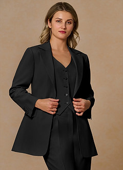 front Margaret Black Cotton Linen Blend Blazer