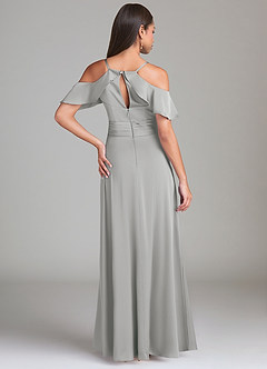 Azazie Dakota Bridesmaid Dresses Silver A-Line Off the Shoulder Stretch Satin Dress image2