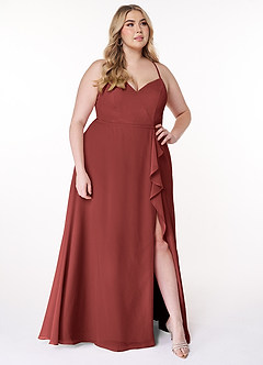 Azazie Naeem Bridesmaid Dresses Terracotta A-Line V-Neck Ruffle Chiffon Dress image9