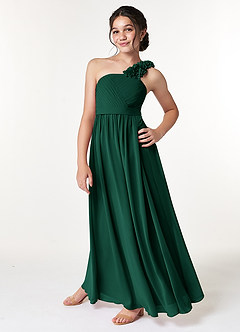 Azazie Flower Junior Jurk van Chiffon met A-Lijn Geplooid Smaragd image5