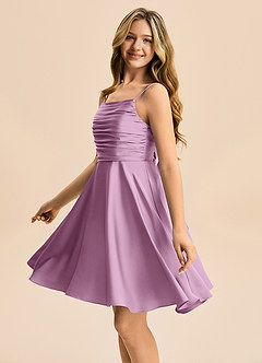 Azazie Miko Junior Wisteria A-Line Pleated Stretch Satin Dress image7