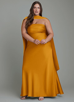 Azazie Saylor Bridesmaid Dresses Butterscotch Mermaid Strapless Stretch Satin Dress image15