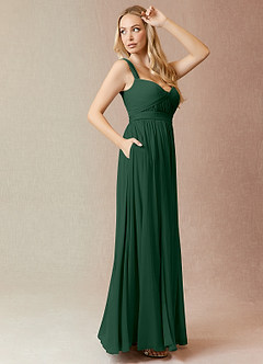 Azazie Reniya Vestidos de damas de honor Vestido de Verde Oscuro de Malla de Corte en A Convertible con Plisado image3