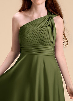 Azazie Charlize Junior Robe Trapèze en Satin extensible Plissée Olive image7