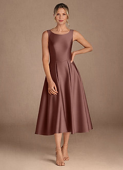 Azazie Fulton Mother of the Bride Dresses Espresso A-Line Pleated Stretch Satin Dress image4