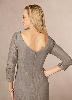 Azazie Madrid laatste Uitverkoop Schede Jurk van Kant Taupe image5