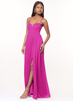 Azazie Marsol Brautjungfernkleider A-Linie Korsett Gittergewebe Kleid Fuchsia image3