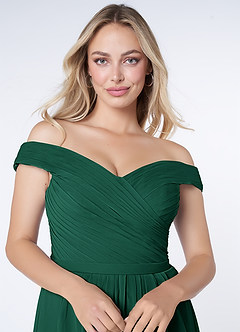 Azazie Audrianna Jurken voor bruidsmeisjes Converteerbaar Jurk van Chiffon met A-Lijn Off-the-shoulder verzameld Smaragd image5