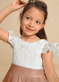 Azazie Vetty Flower Girl Dresses Ivory Champagne Rose A-Line Lace Tulle Dress image8
