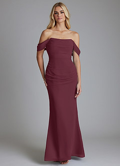 Azazie Luiza Brudtärnklänningar Klä av Sjöjungfru i Chiffong Av axeln Cabernet image5