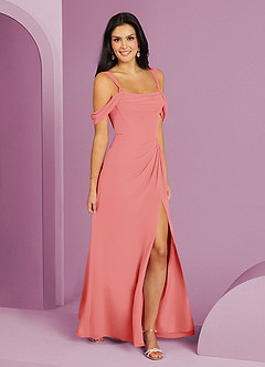 Barbie ♥ Azazie Bridesmaid Dresses Coral A-Line Off the Shoulder Chiffon Dress image3