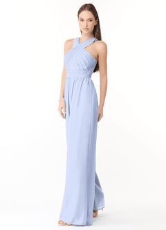 Azazie Berdie Bridesmaid Dresses Ice Halter Chiffon Jumpsuit image3