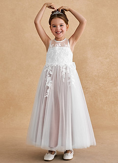 Azazie Bitsy Flower Girl Dresses Ivory Dusty Rose A-Line Lace Tulle Dress image2