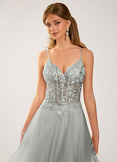 Calliem Plata Vestido de fiesta de tul con encaje y abalorios image6