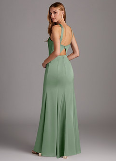 Azazie Elana Brautjungfernkleider Etui Seitliche Cut-Outs Stretch-Satin Kleid Matcha image2