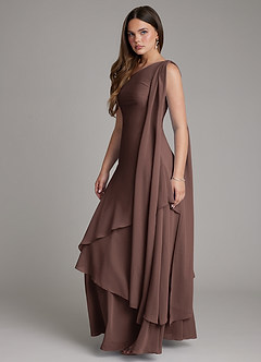 Azazie Monique Robes de demoiselle d'honneur Robe Trapèze en Mousseline de soie Asymétrique Ganache image3