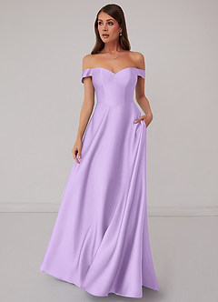 Barbie ♥ Azazie Bridesmaid Dresses Lilac A-Line Off the Shoulder Stretch Satin Convertible Dress image2
