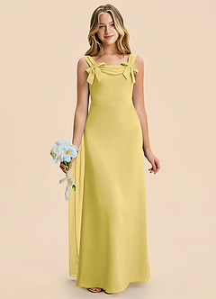 Azazie Chelsea Junior Canary Sheath Pleated Stretch Satin Dress image4