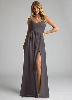 Azazie Alia Bridesmaid Dresses Steel Grey A-Line Pleated Chiffon Dress image1