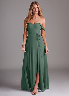Azazie Aaron Bridesmaid Dresses Sea Moss A-Line Off the Shoulder Chiffon Convertible Dress image4