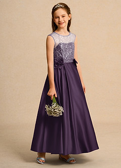 Azazie Candy Girl Blumenmädchenkleider Ballkleid Schleifen Matte Satin Kleid Pflaume image7