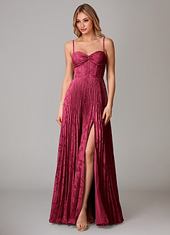 Azazie Akiko Vestidos de damas de honor Vestido de Borgoña de Devorado Floral de Corte en A con Escote de Corazón image3