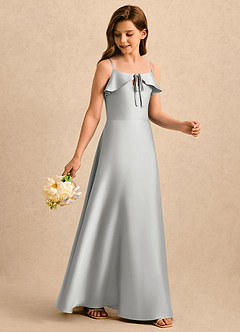 Azazie Kapri Girls Formal Flower Girl Klänningar Klä A-Line i Stretch Satin Rynkad image3