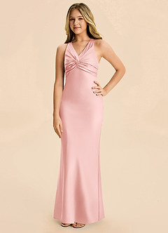 Azazie Hati Junior Powder Pink Mermaid Stretch Satin Dress image5