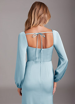 Azazie Charissa Robes de demoiselle d'honneur Robe Fourreau en Satin extensible Manche longue Bleu Ciel image2