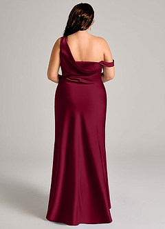 Azazie Madelyn Bridesmaid Dresses Burgundy Mermaid One Shoulder Stretch Satin Convertible Dress image11