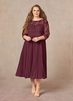 Azazie Tutu Mother of the Bride Dresses Cabernet A-Line Boatneck Lace Chiffon Dress image7