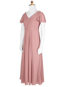 Azazie Peony Junior Dusty Rose A-Line Pleated Chiffon Dress image8