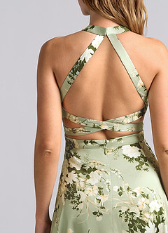 Azazie Clarice Bridesmaid Dresses Floral Vines A-Line High Neck Stretch Satin Dress image7