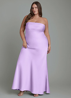 Azazie Saylor Vestidos de damas de honor Vestido Lila de Satén Elástico de Corte Sirena con Palabra de honor image11