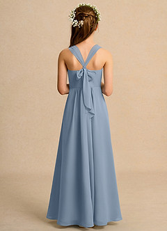 Azazie Tater Junior Formal Robe Demoiselle D'honneur Fillette Robe Trapèze en Mousseline de soie Plissée Bleu Poussiéreux image2