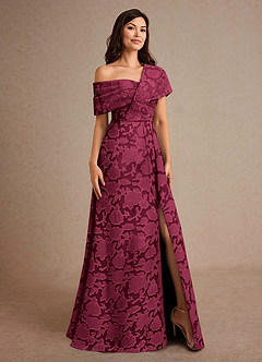 Azazie Milton Mother of the Bride Dresses Burgundy A-Line Pleated Floral Burnout Dress image5