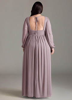 Azazie Norah Bridesmaid Dresses Dusk A-Line V-Neck Long Sleeve Chiffon Dress image7