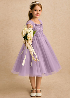Azazie Lottie Flower Girl Dresses Wisteria A-Line Lace Tulle Dress image4