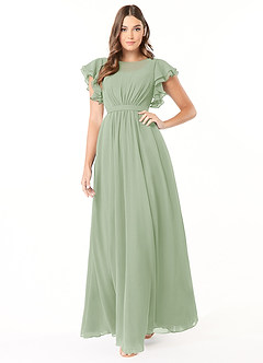 Azazie Daphne Vestidos modestos de dama de honra Vestir Linha A Ruched Comprimento do chão Chiffon image1