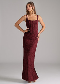 Azazie Kenna Bridesmaid Dresses Cabernet Sheath Side Slit Floral Burnout Dress image5