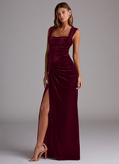 Azazie Genesis Vestidos de damas de honor Vestido de Cabernet de terciopelo de Corte Recto con Plisado image4