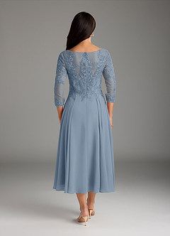 Azazie Marge Mother of the Bride Dresses Dusty Blue A-Line Scoop Lace Chiffon Dress image3