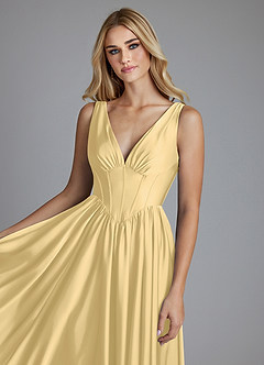 Azazie Delmie Brautjungfernkleider Eine Linie Korsett Stretch-Satin Kleid Butter image7