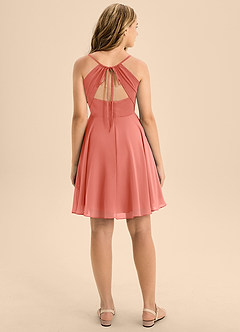 Azazie Avelina Junior Salmon Pink A-Line Pleated Chiffon Dress image2