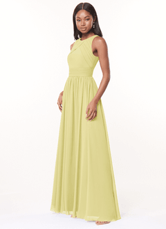 Azazie Harper Vestidos de damas de honor Vestido de Sorbete De Limón de Gasa de Corte en A con Plisado image3