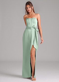 Azazie Jamie Kleider zum Anprobieren zu Hause Wandelbar A-Linie Schulterfrei Stretch-Satin Kleid Agave image3
