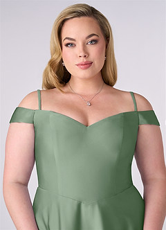 Barbie ♥ Azazie Bridesmaid Dresses Matcha A-Line Off the Shoulder Stretch Satin Convertible Dress image7