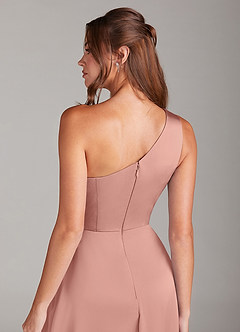 Azazie Brooke Suknie dla druhen Linia A Jedno ramię Satyna elastyczna Długość kostki Sukienka image2